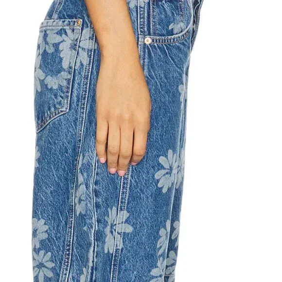 Good Luck Printed Barrel Leg Jeans Laser Daisy - Picture 2 of 5